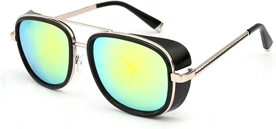 

Солнцезащитные очки в стиле стимпанк для мужчин и женщин, зеркальные солнцезащитные очки, винтажные линзы, защита от ультрафиолета UV400 HDUBFY, Black-gold