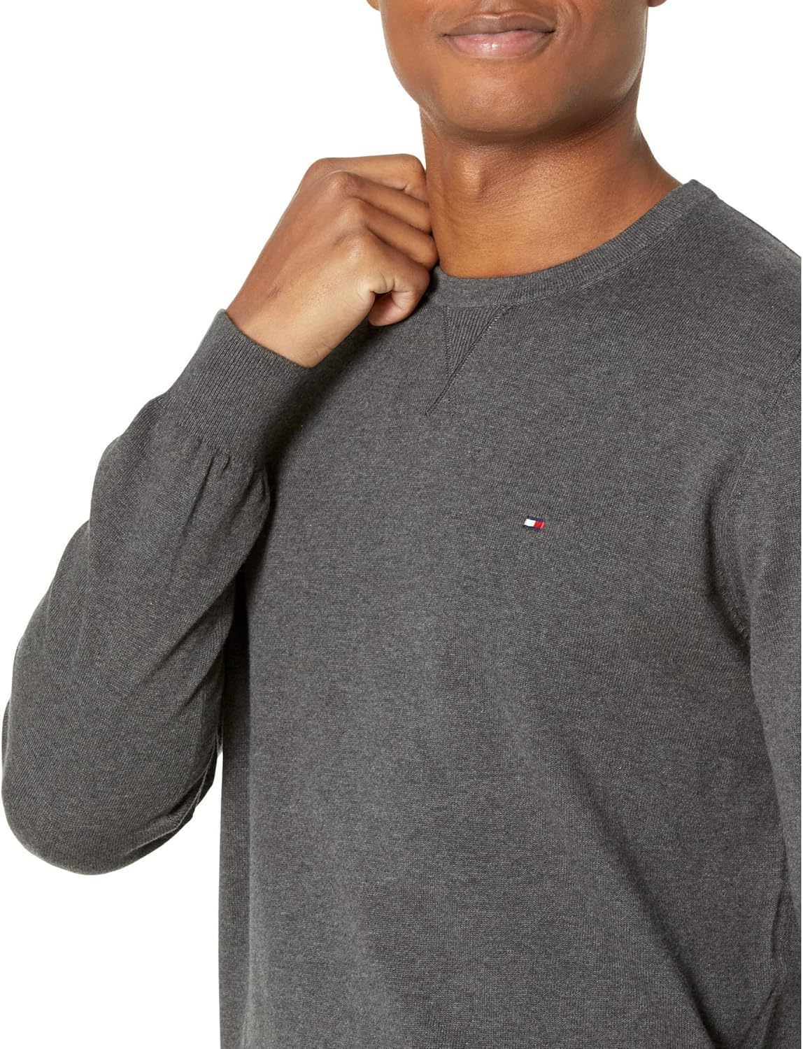 Мужской однотонный свитер с круглым вырезом Tommy Hilfiger, Grey Heather — фото 3