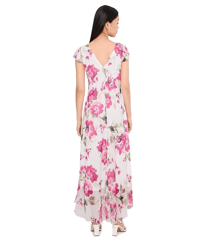 Платье миди с цветочным принтом Flutter Sleeve Chiffon Floral Aline Midi Calvin Klein, Rose Multi — фото 4