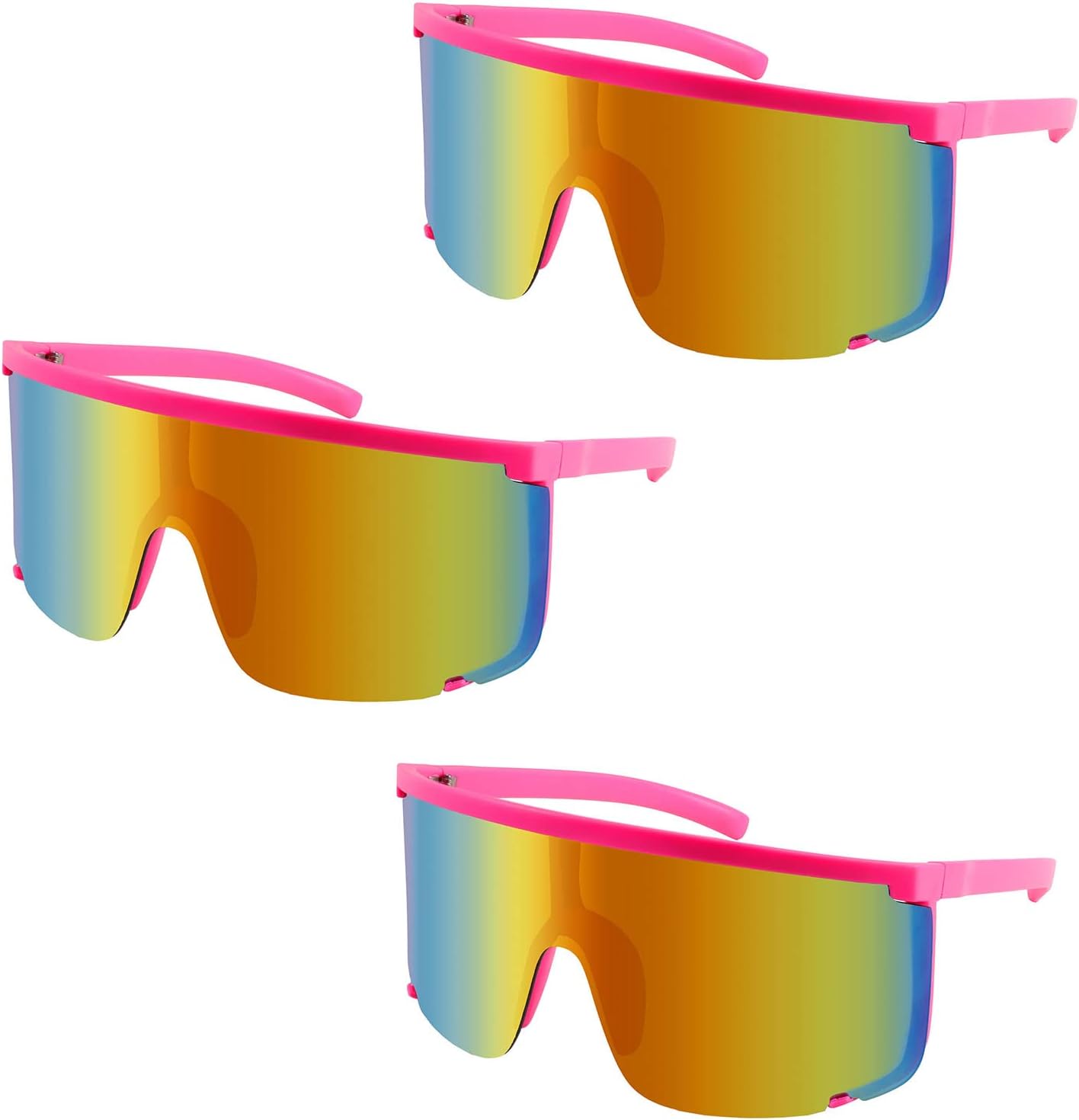 

Солнцезащитные очки Karsaer Vision Shield для мужчин и женщин, большие, неоновые, в стиле 80-х и 90-х, спортивные, для активного отдыха, велоспорта и катания на лыжах, （3pcs）pink Rainbow Mirror