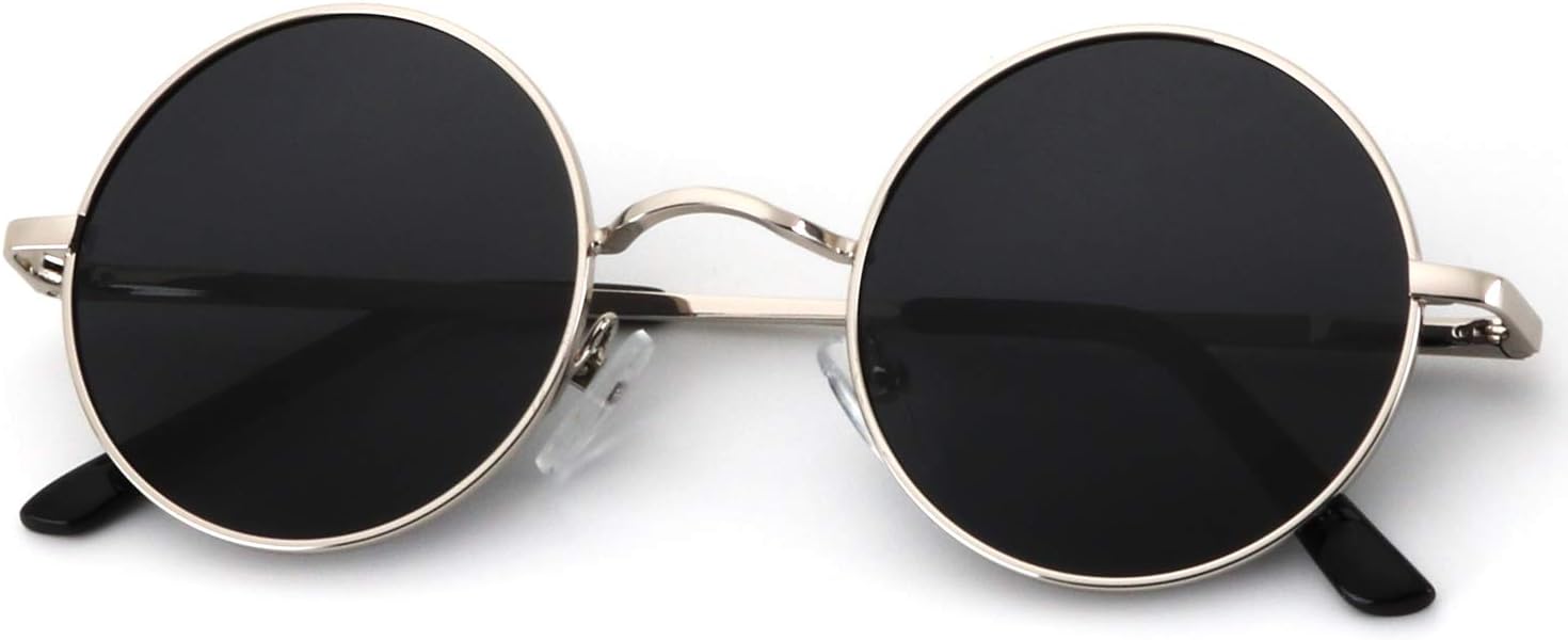 

Круглые поляризованные солнцезащитные очки KALIYADI для мужчин и женщин в стиле ретро с металлическим ремешком и эффектом хиппи, защита от УФ-излучения, A03-silvery Frame Black Lens