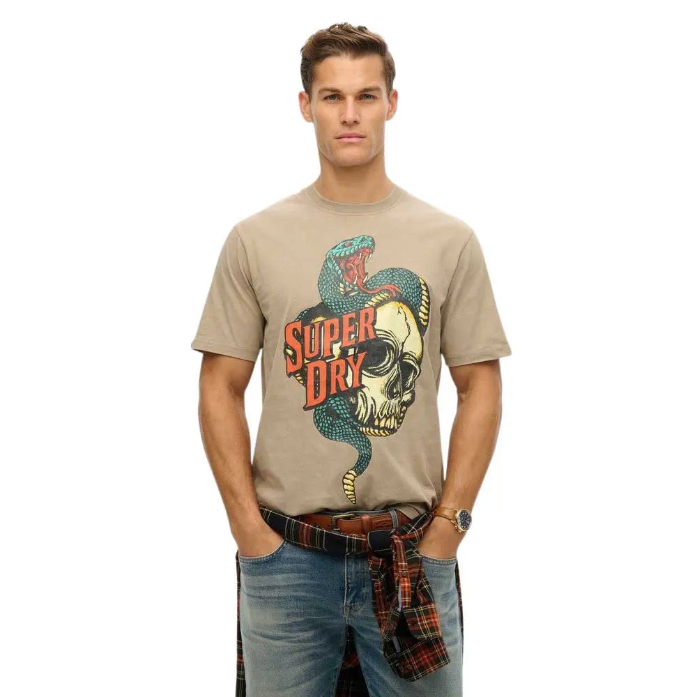 

Футболка с коротким рукавом Superdry Biker Rock Graphic Loose, коричневый
