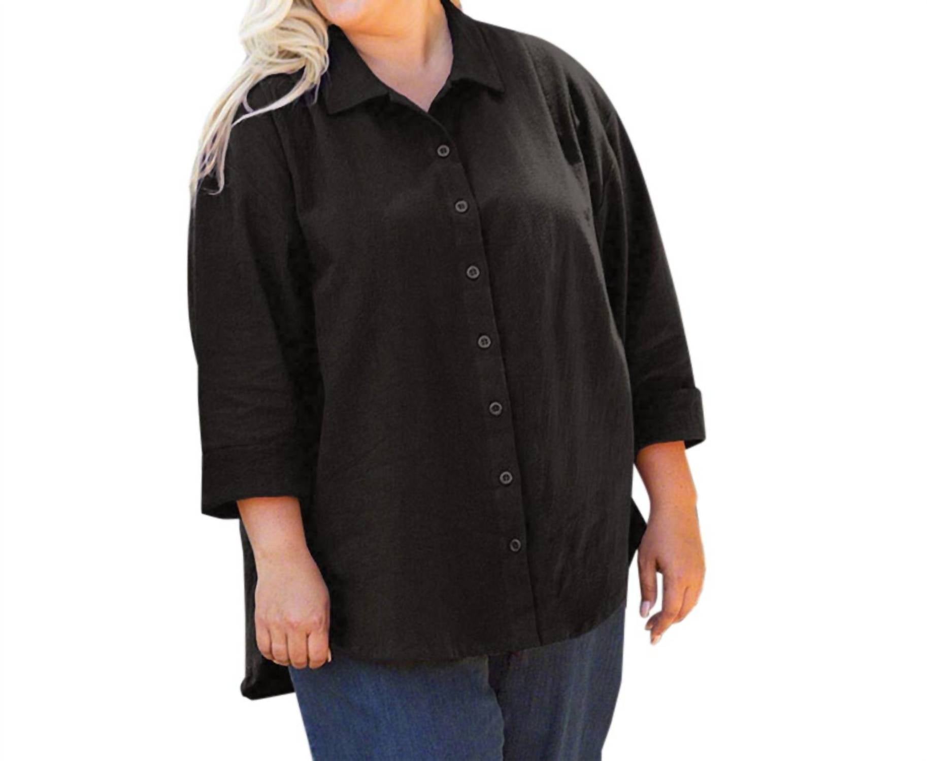 

Черный плюс хлопковая рубашка с длинными рукавами 3/4 и пуговицами, плиссированная On The Plus Side