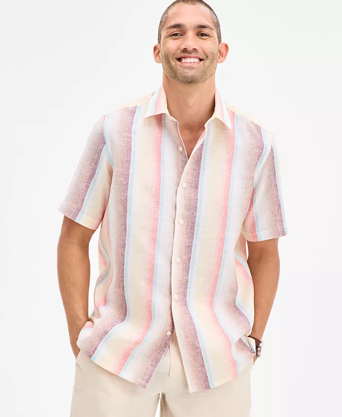 

Мужская полосатая льняная рубашка с коротким рукавом Sunrise на пуговицах Club Room, коричневый/бежевый