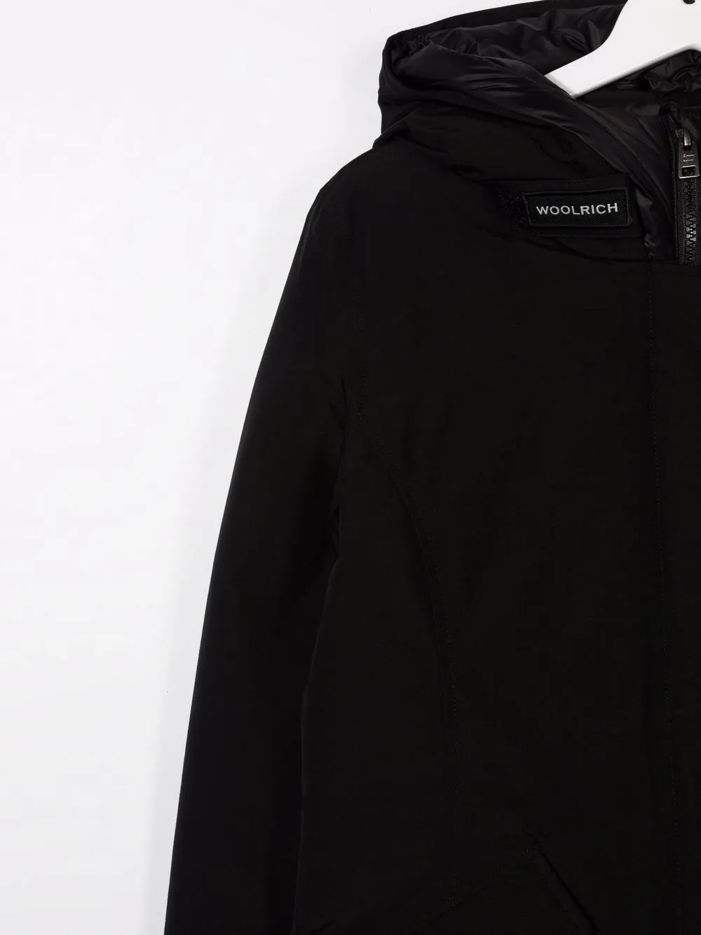 Пальто с потайной застежкой и капюшоном Woolrich Kids, черный — фото 3