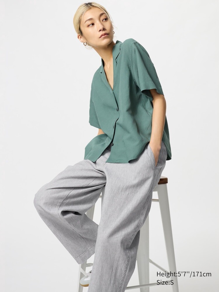 

Зауженные брюки из льна и хлопка в полоску Uniqlo, цвет 07 серый