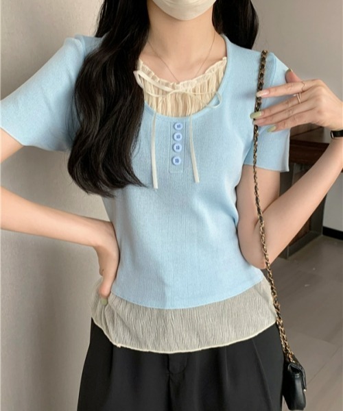 

Gossip！ロサンゼルス Футболка с рюшами и кокеткой в стиле Y2K, Gossip Los Angeles, синий