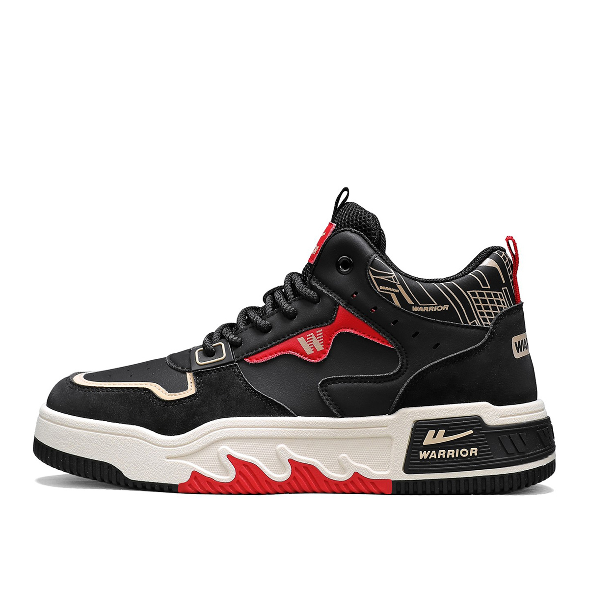 

Кроссовки мужские Color Block Vintage Puffy Shoes Cushioning Abrasion Resistant Lightweight High top Skateboard WARRIOR, черный красный