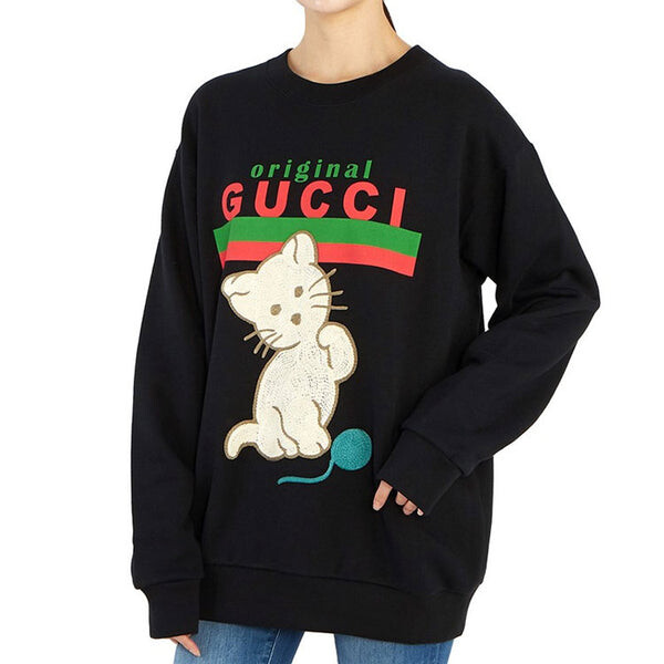 Свитер cat logo printing pullover black Gucci, черный — фото 4