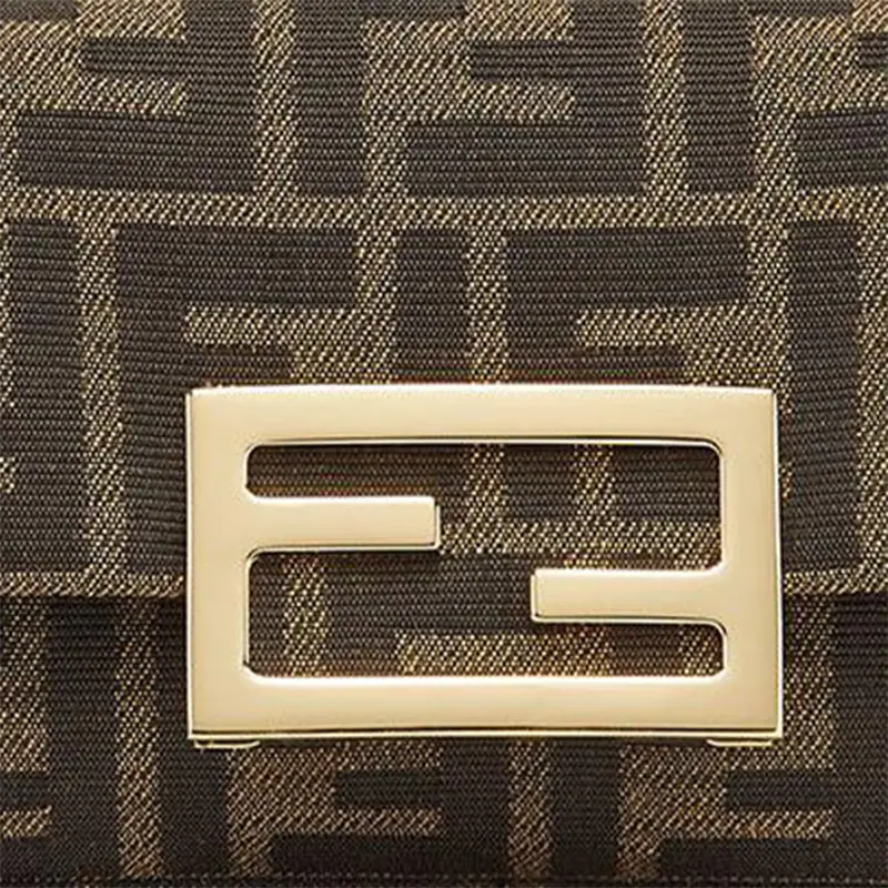 FENDI Багет из хлопка с коровьей кожей портативная черезплечная сумка для телефона обычная женская коричневая — фото 4