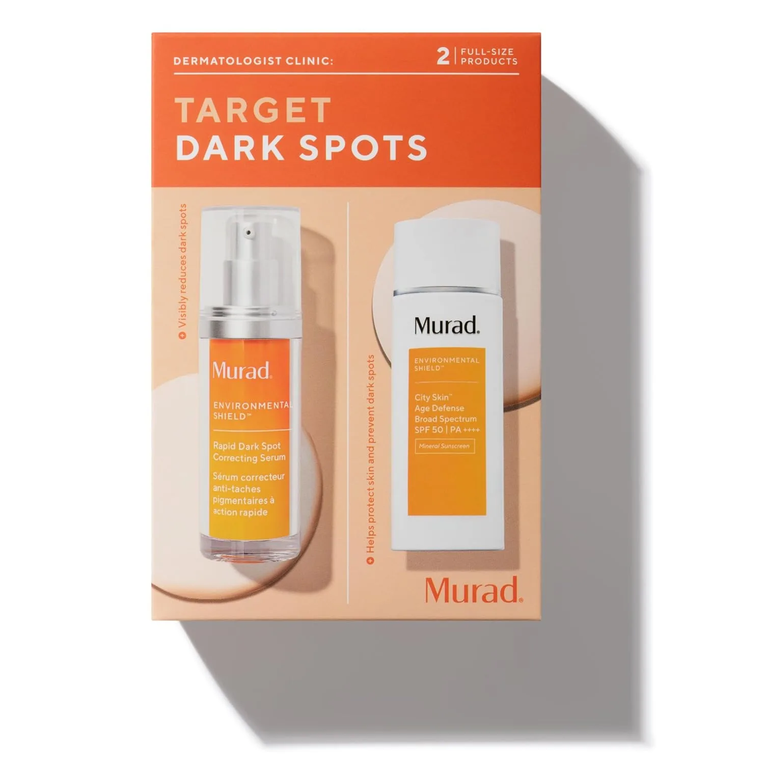 Набор Murad — Target Dark Spots: сыворотка для коррекции темных пятен 30 мл и крем City Skin SPF 50 50 мл, blue