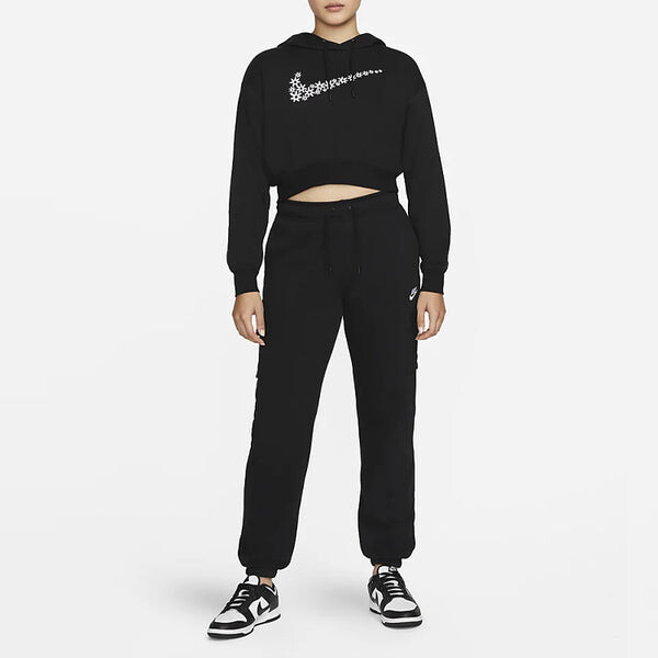 Свитер sportswear logo embroidered loose fleece hoodie black Nike, черный — фото 3