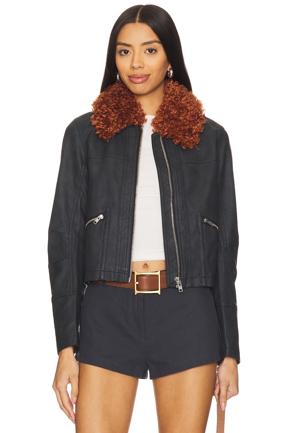 

Куртка из искусственной кожи x revolve jayce с отделкой из искусственного меха Free People, черный