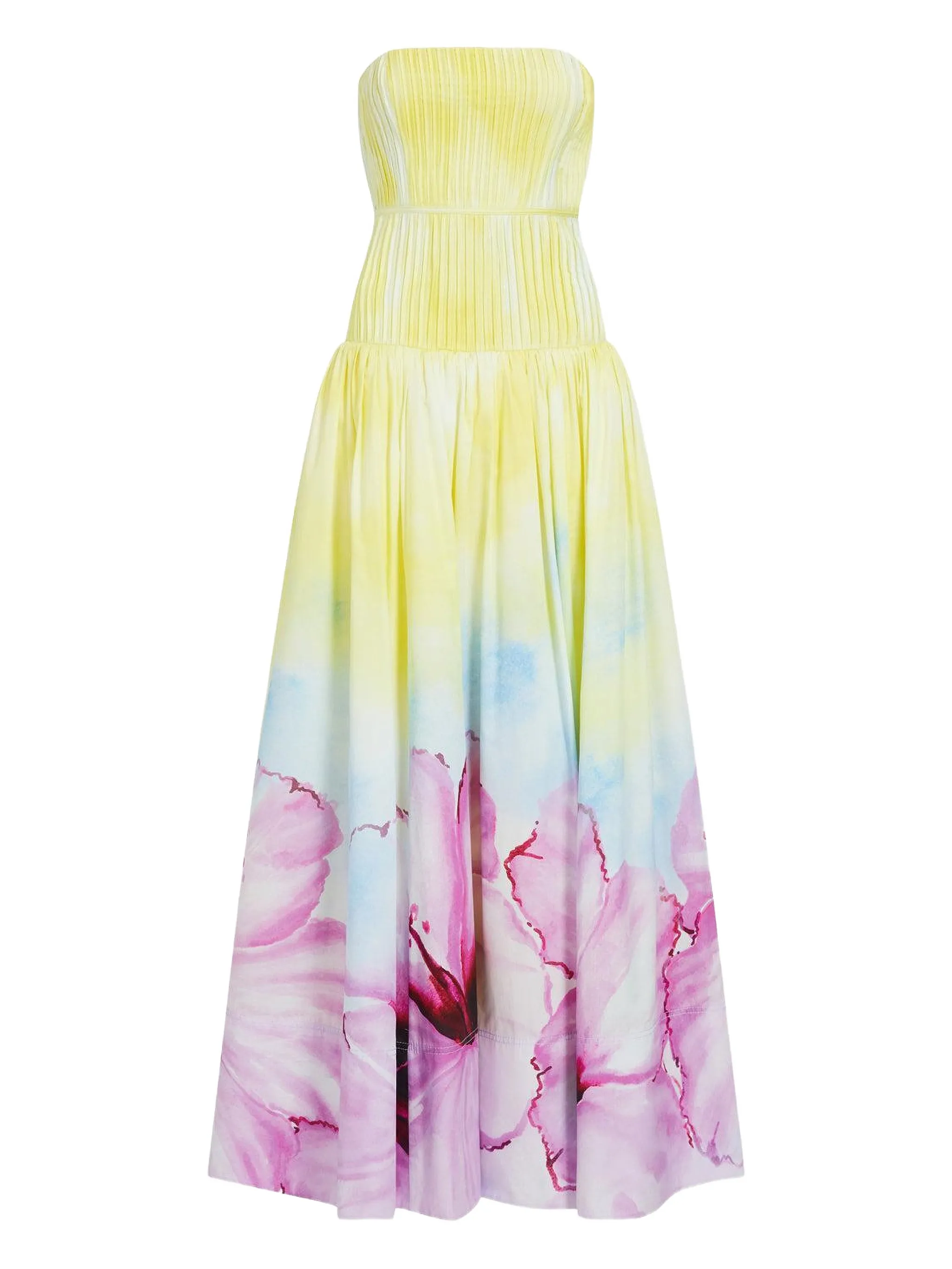 

Макси-платье без бретелек с цветочным принтом Aje, желтый