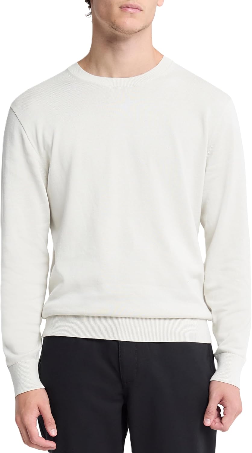 

Мужской свитер Calvin Klein из смеси хлопка, объемный, с круглым вырезом, в рубчик, Chalk