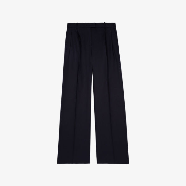 

Широкие брюки с высокой посадкой из хлопка и льна The Kooples, синий