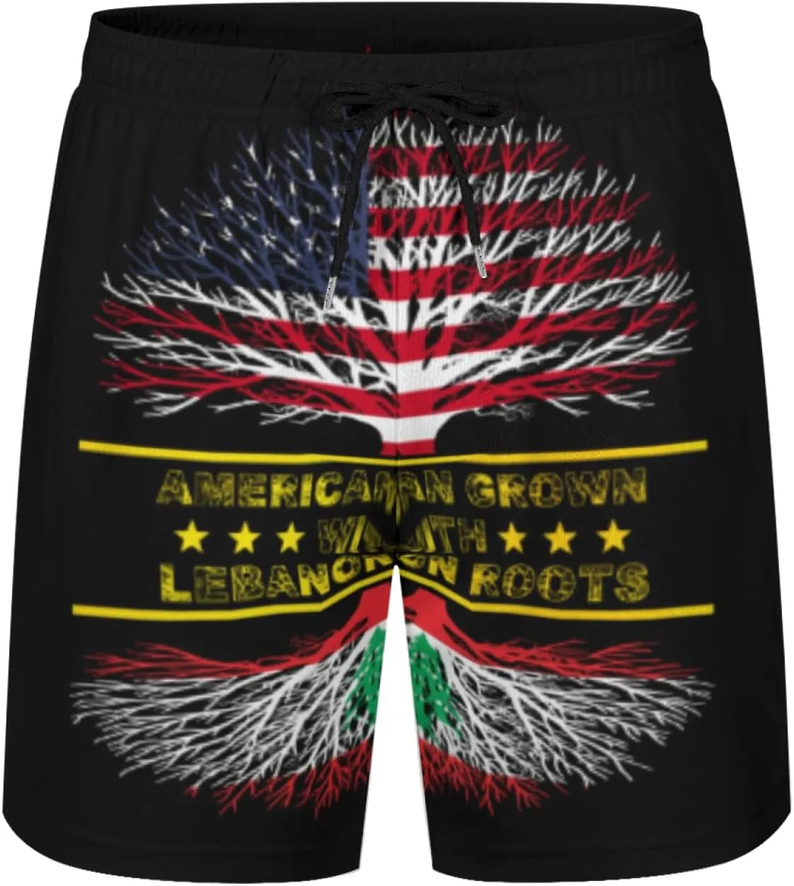 Мужские плавки American Grown and Lebanon Roots с сетчатой подкладкой, завязками, быстросохнущие, с карманами Generic, черный