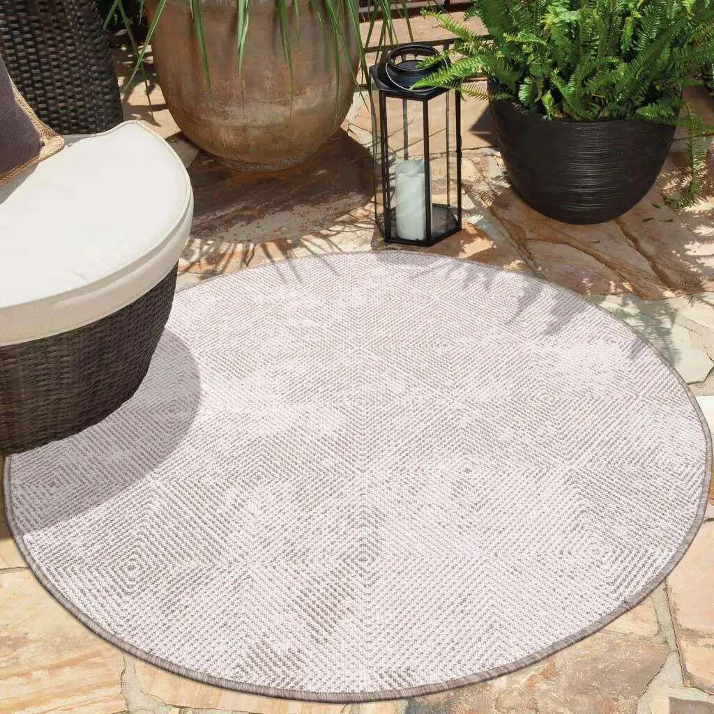 

Ковер Carpet City для улицы "DUO RUG 5845", круглый, двусторонний ковер, устойчивый к атмосферным воздействиям внутри и снаружи, на балконе, террасе, в гостиной Ø 120 см, цвет Creme