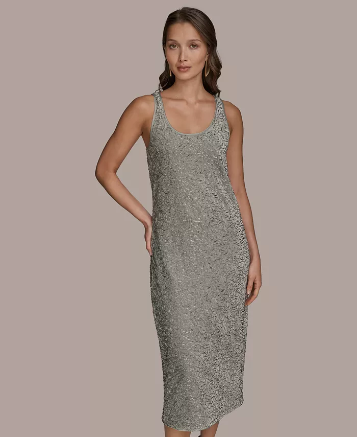 

Женское платье без рукавов из бархата с бисером Donna Karan New York, зеленый