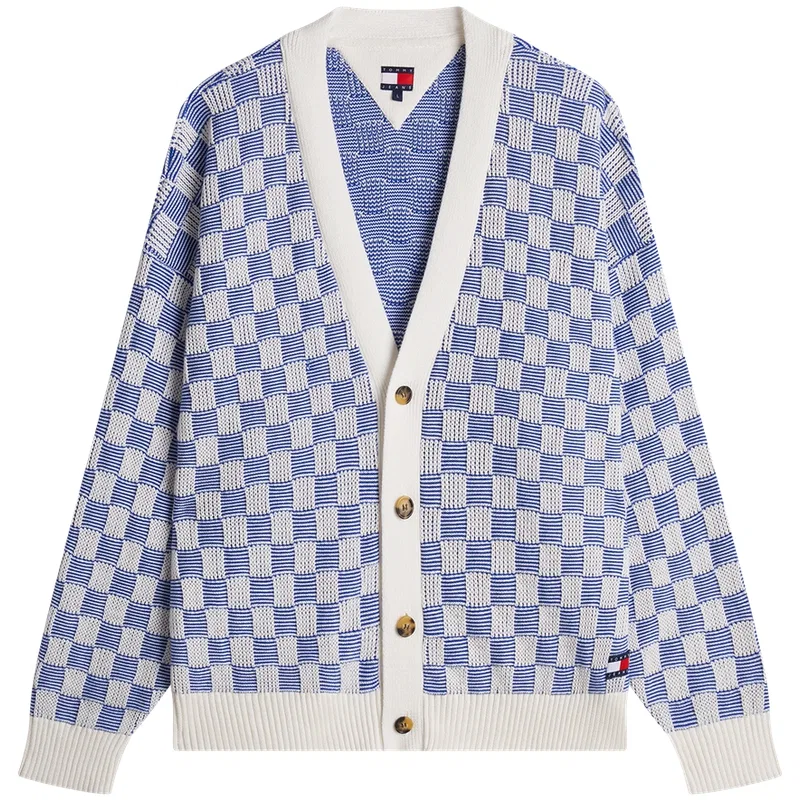 Вязаный джемпер мужской V-Neck Moderate Tommy Hilfiger, Blue White Plaid C8O