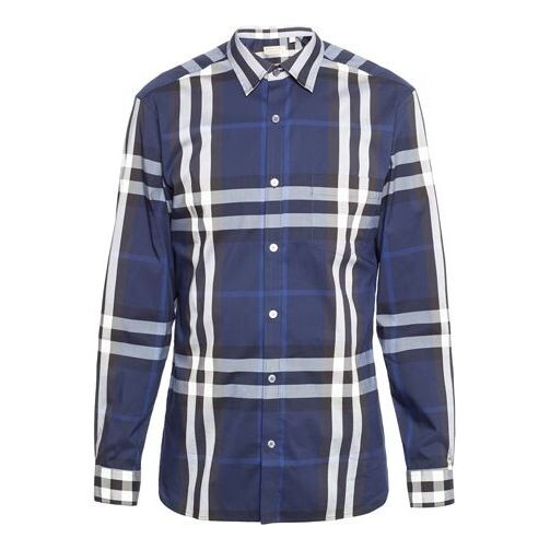 

Рубашка men's ss21 classic plaid long sleeves shirt navy blue Burberry, синий