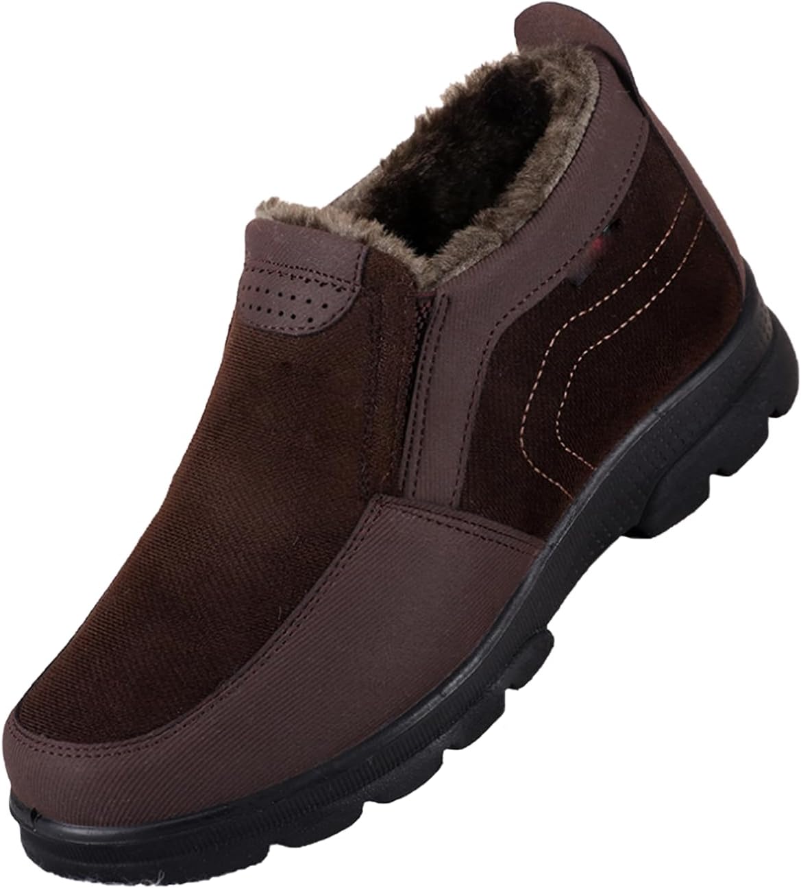 

Мужские теплые зимние ботинки слипоны, ботинки до щиколотки с боковой молнией, водонепроницаемые, противоскользящие, с меховой подкладкой, из искусственной кожи, снежные лоферы Generic, коричневый
