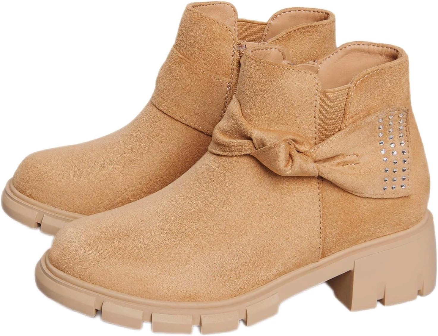 

Ботильоны для девочек Coutgo с низким блочным каблуком, блестящей бантиком и молнией Челси, для маленьких и старших детей, Khaki