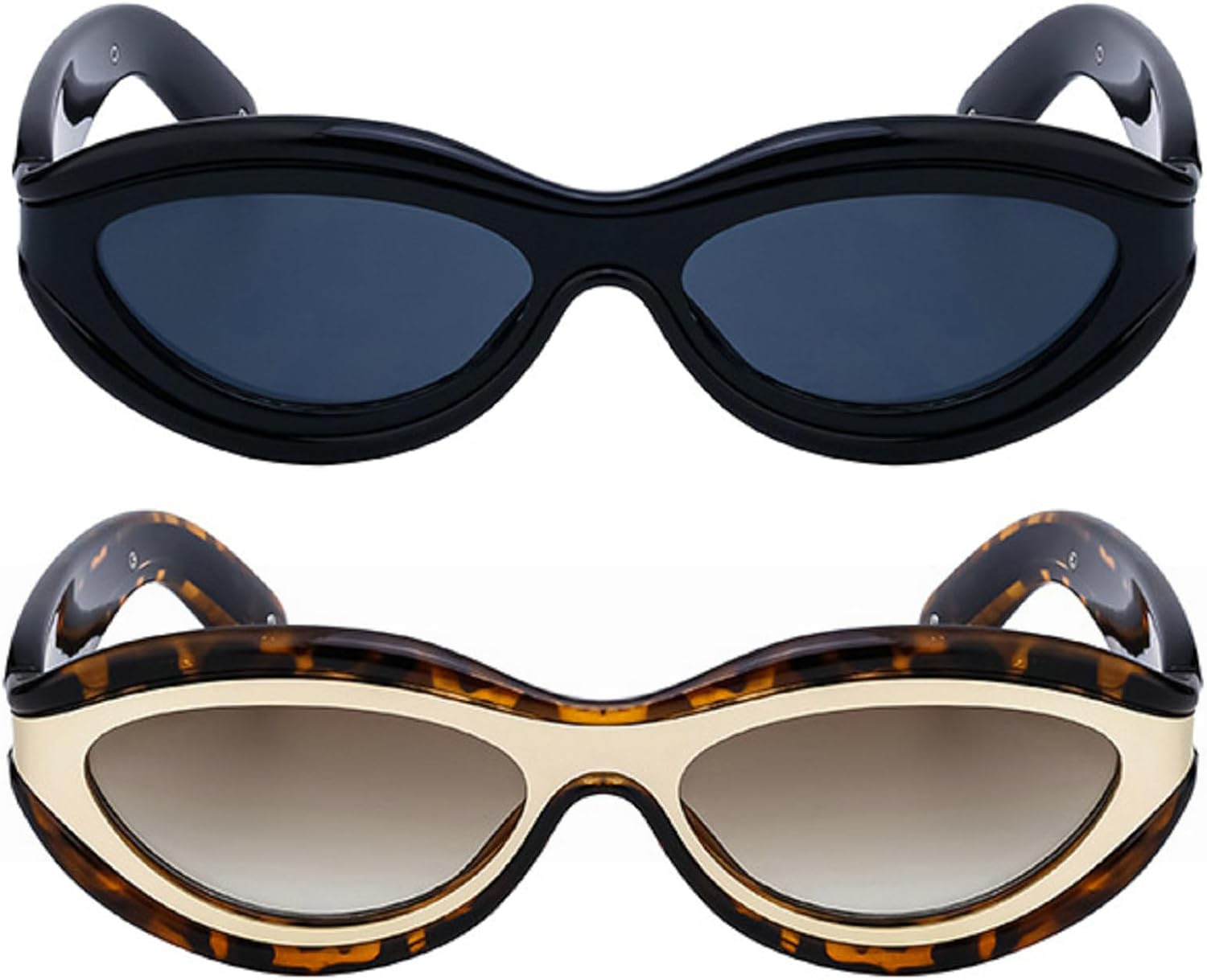 

Овальные солнцезащитные очки Y2k для мужчин и женщин, 2024 год, роскошные, модные, в стиле панк, мужские солнцезащитные очки в маленькой оправе, в стиле стритвеар mincl, 2pcs-black&leopard