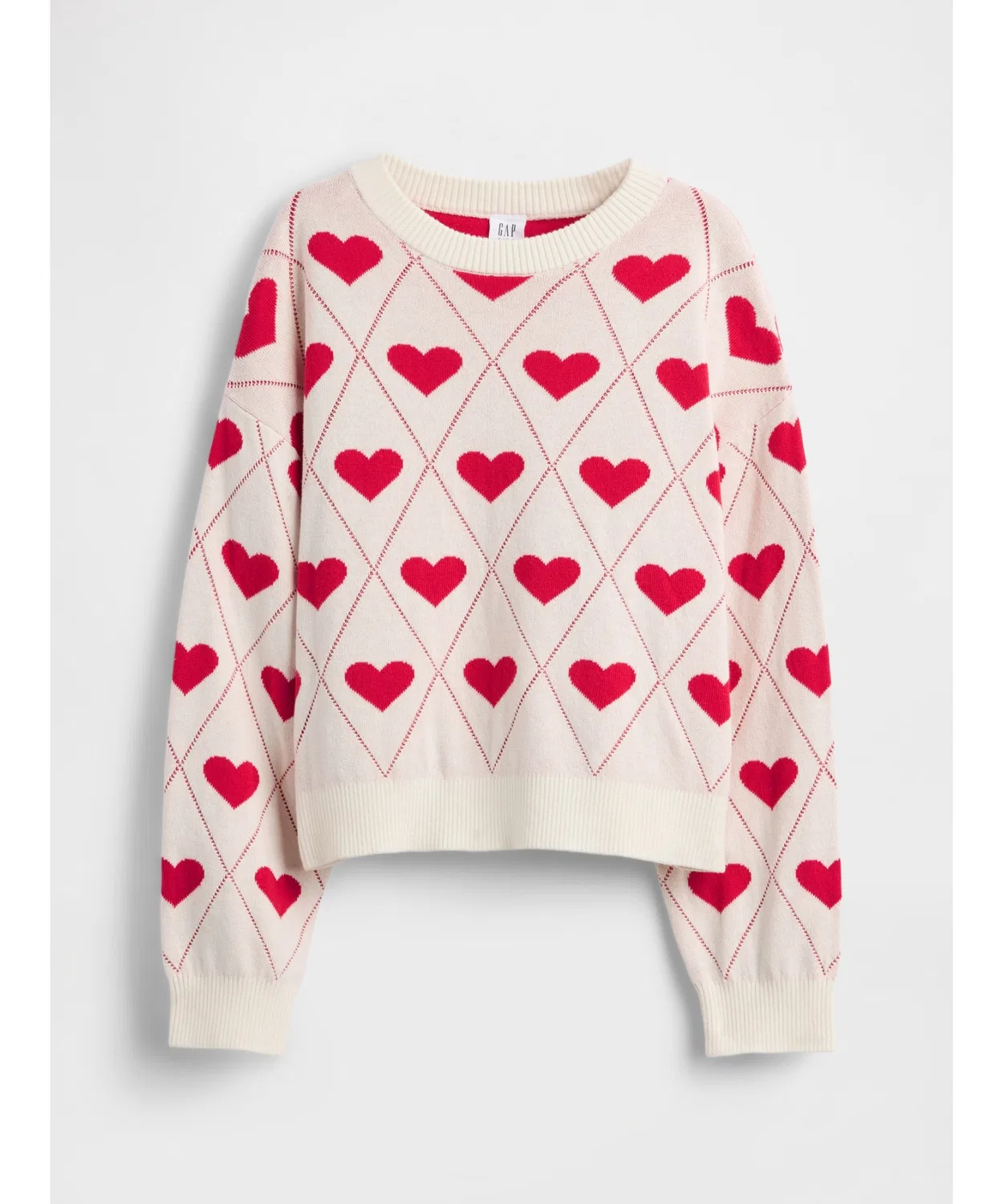 Свитер с круглым вырезом Relaxed Fit, Gap, хлопок, белый с синим — фото 4