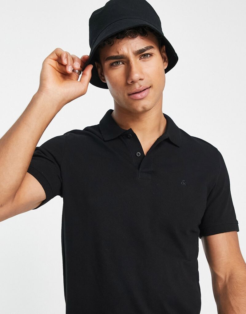 

Черная рубашка-поло узкого кроя из пике Jack & Jones Essentials