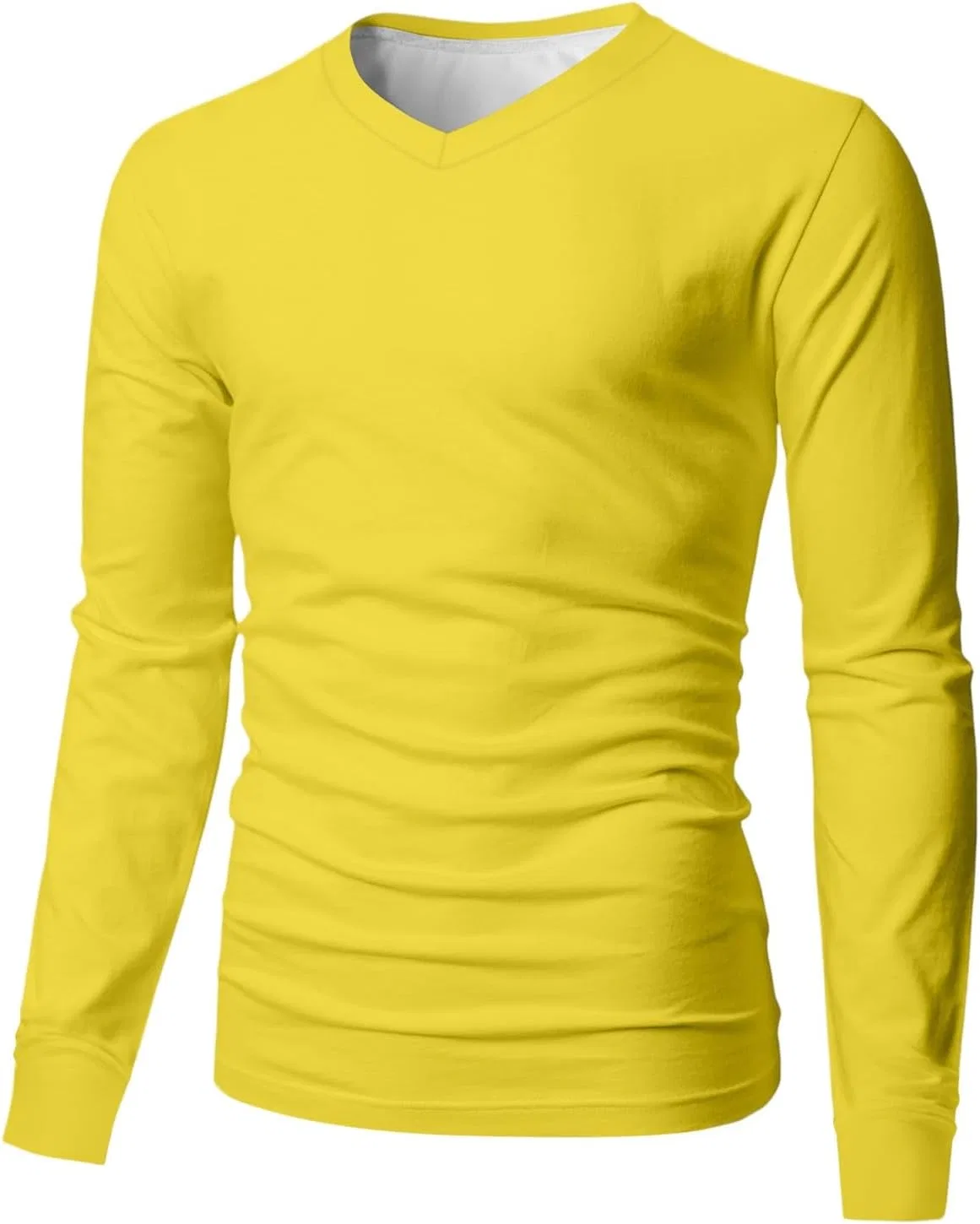 Мужская футболка с длинным рукавом V-образным вырезом, 1-yellow — фото 4