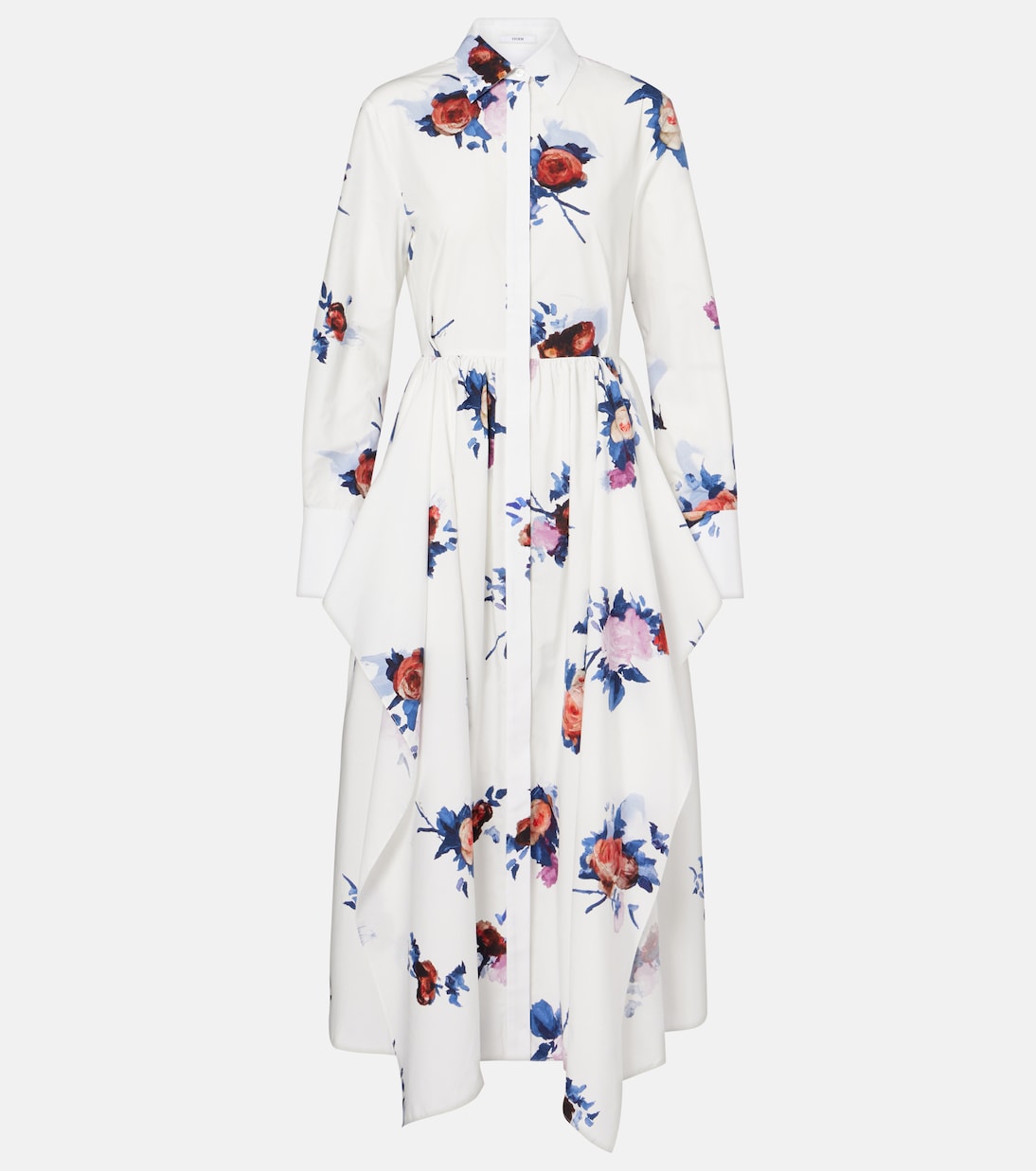 

Цветочное хлопковое поплиновое платье-рубашка Erdem, Painted Rose Bouquet White