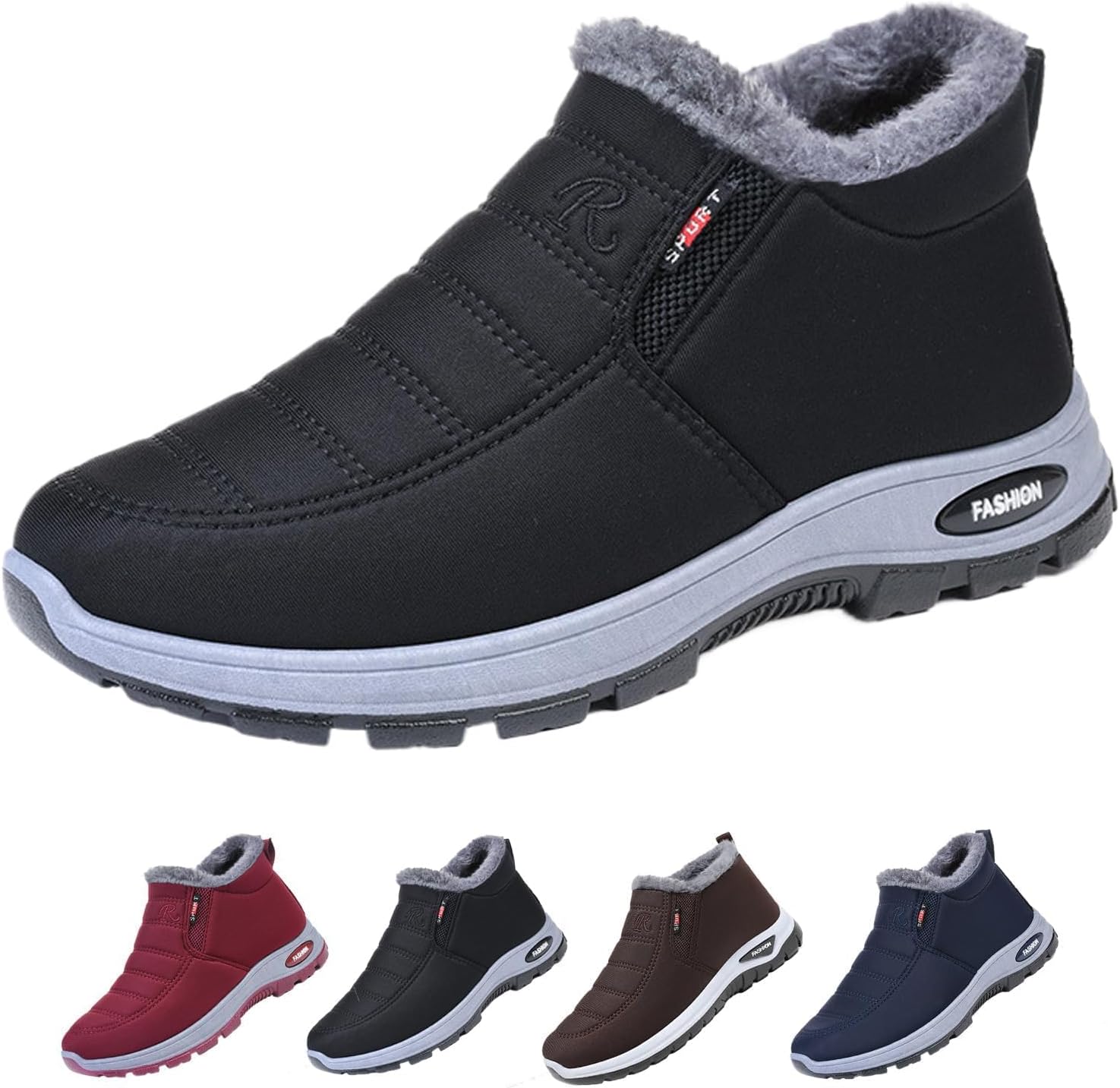 

Короткие зимние ботинки для женщин, зимние ботинки для женщин и мужчин, водонепроницаемые, с мехом, средней высоты, кроссовки, мягкие теплые короткие ботинки для активного отдыха, удобные прогулочные модные обувь Generic, черный