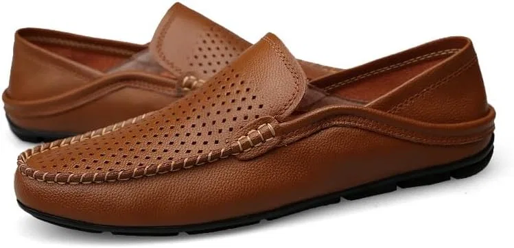 Мужские лоферы дышащие Vegan Leather Brown Hollow Out SayfuR — фото 4