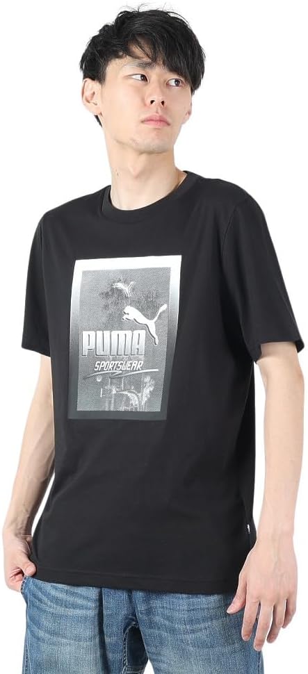 

Мужская повседневная свободная футболка Puma 681161 с графическим принтом, черный