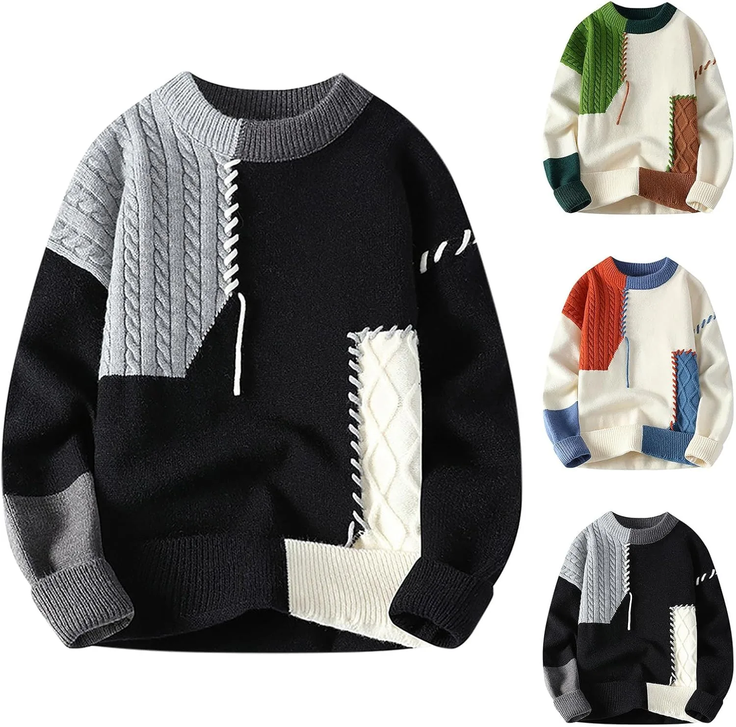 Толстовка Wool Sweater мужская, осень-зима, длинный рукав, кабельная вязка, свободный крой, plus size — фото 2
