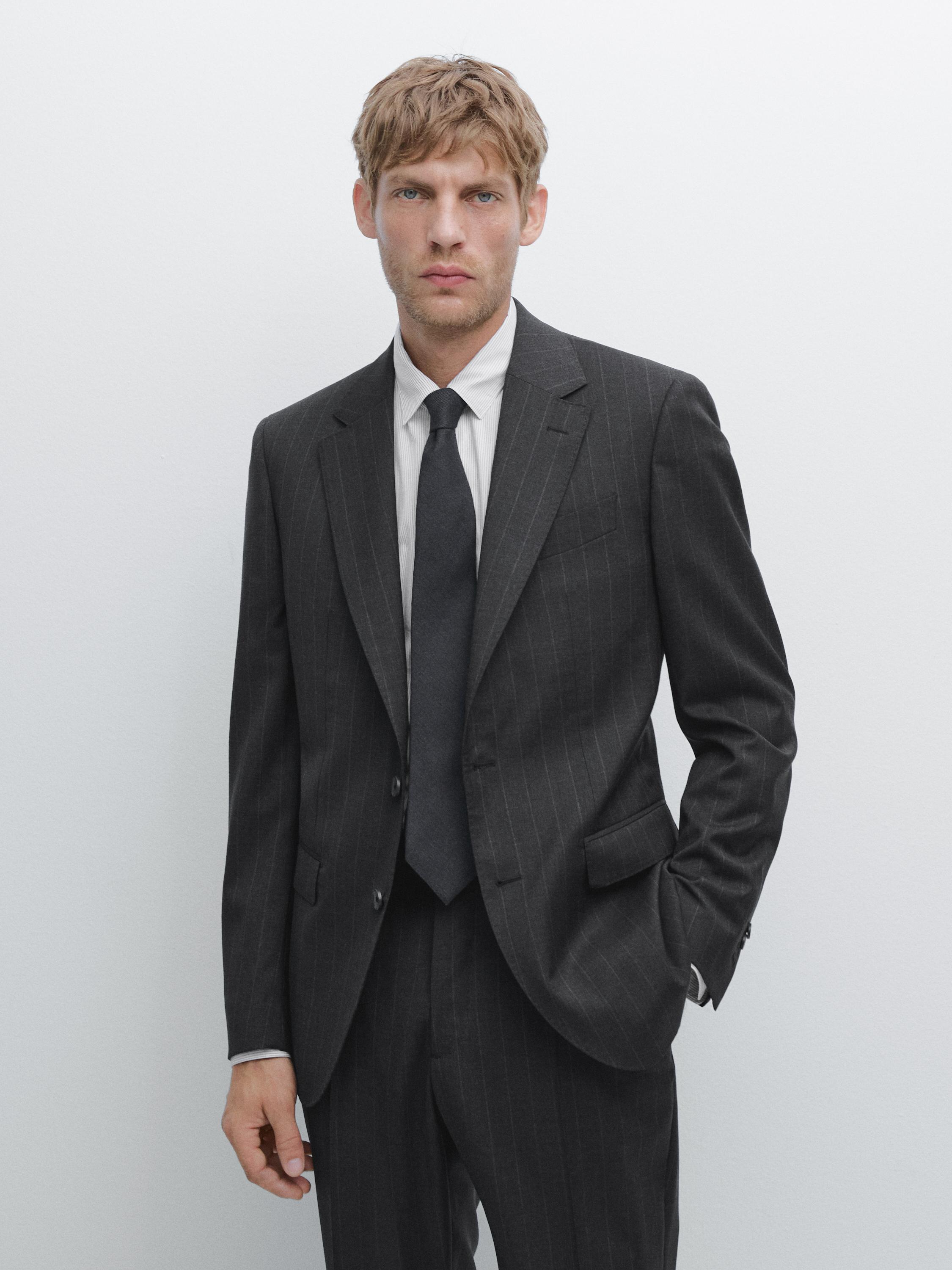 Американский костюм в тонкую полоску Massimo Dutti, серый — фото 2