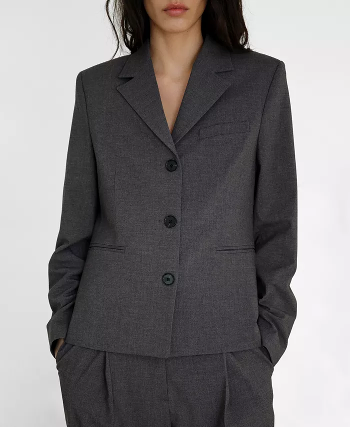 

Женский прямой пиджак на пуговицах MANGO, серый