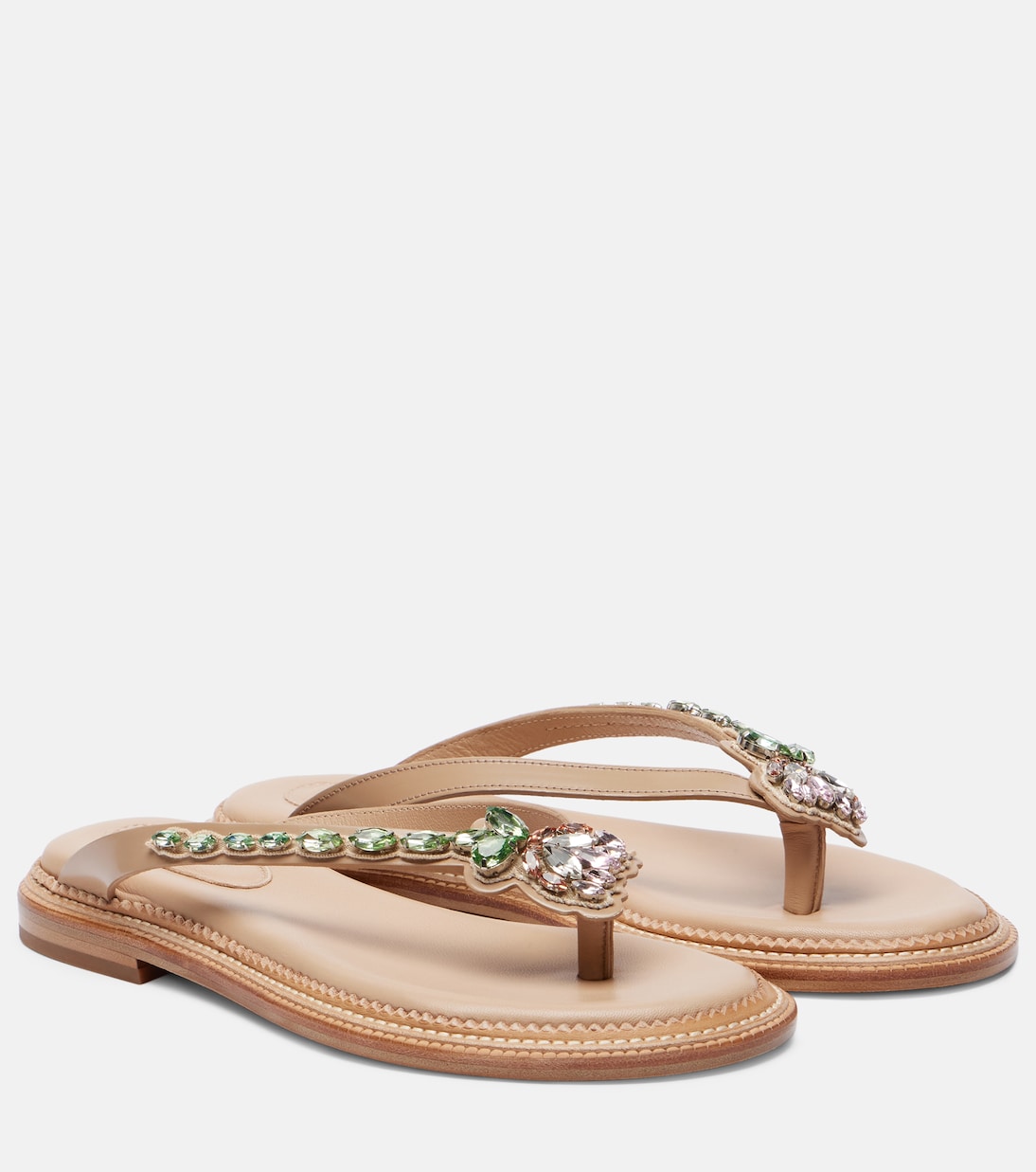 Украшенные кожаные сандалии-танга Simone Rocha, Taupe/Pink/Emb