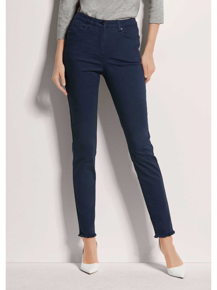 

MADELEINE Узкие джинсы средней посадки с бахромой, темно-синего цвета