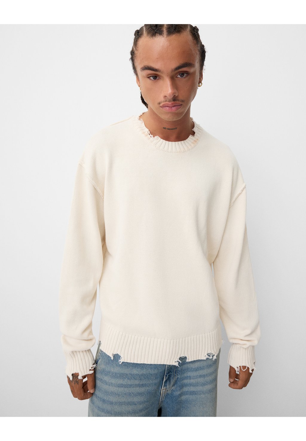 

Джемпер RIPPED Bershka, белый