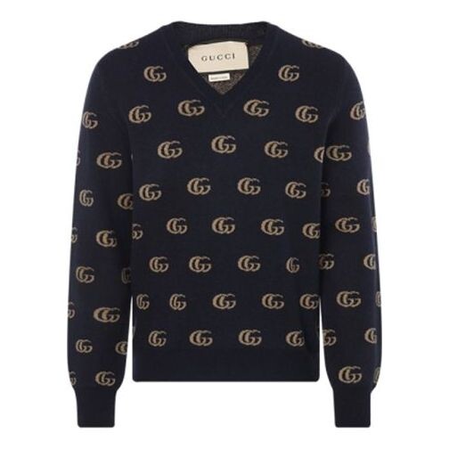 

Свитер double g jacquard wool v-neck sweater 'navy' Gucci, синий