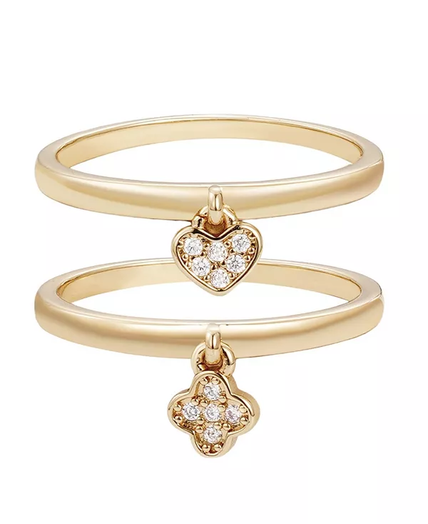 

Комплект колец с подвесками в виде сердца и клевера из кубического циркония Adornia, gold