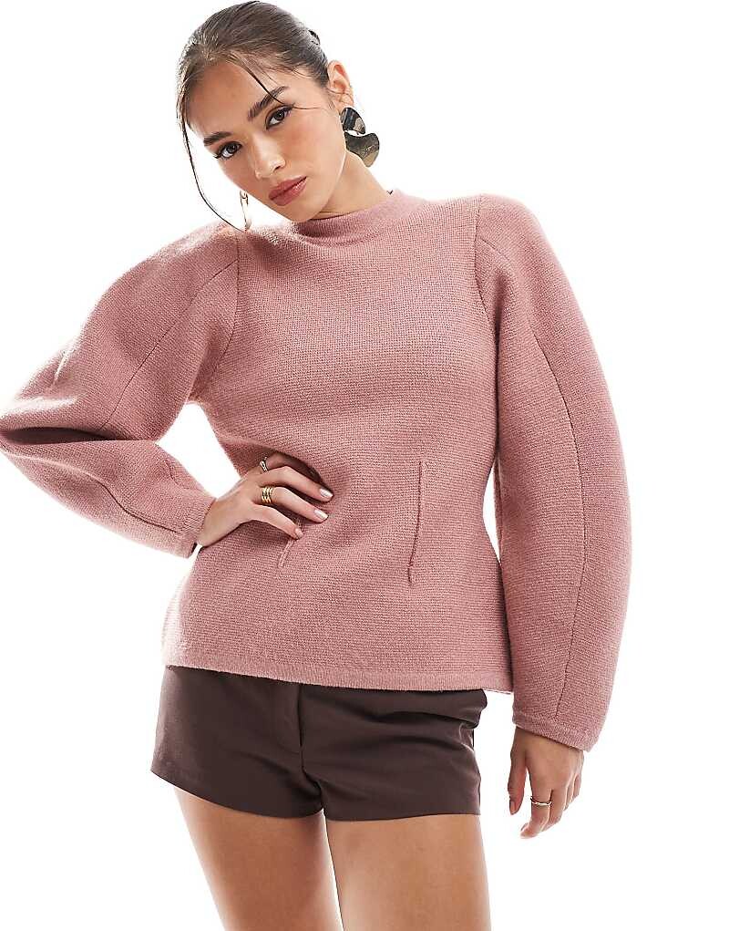 

Розовый структурированный свитер с круглым вырезом ASOS DESIGN