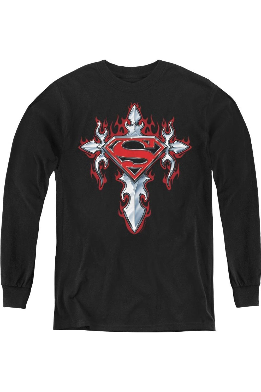 

Футболка с длинным рукавом для подростков с готическим логотипом Superman Gildan, черный