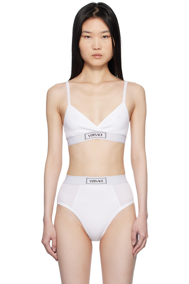 

90S винтажный логотип ребристый бралетт Versace Underwear, белый