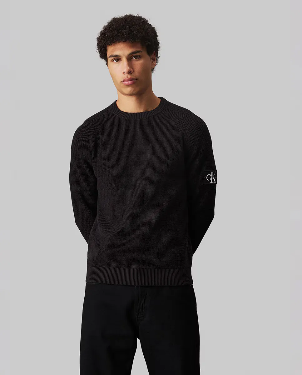 

Мужской свитер рельефной вязки с монограммой Calvin Klein Jeans, черный