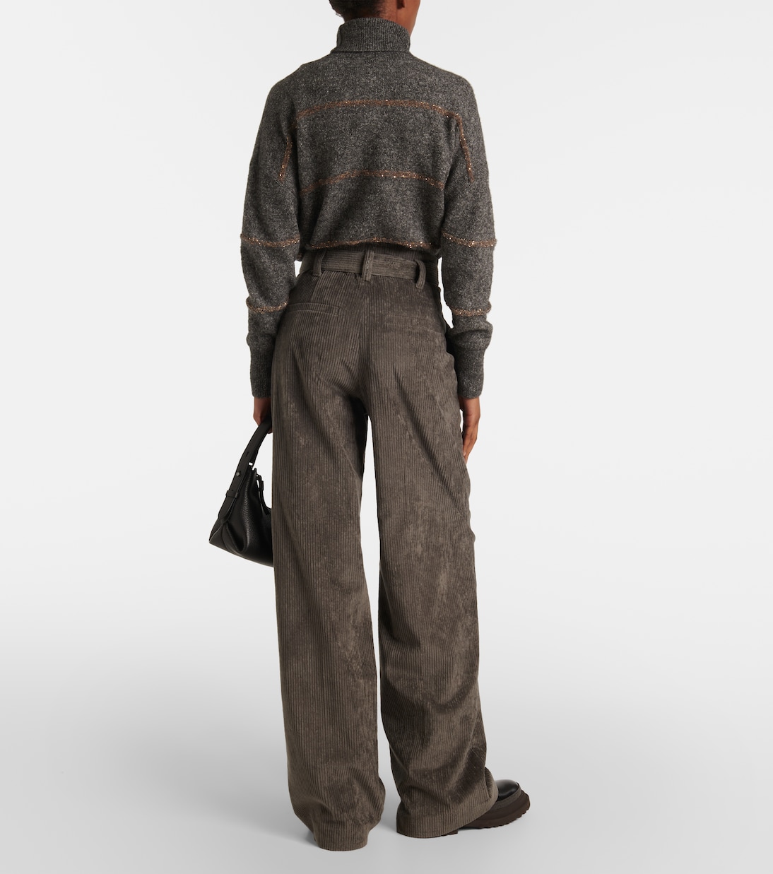 Зауженные брюки из хлопка с высокой талией Brunello Cucinelli, Dark Grey — фото 3