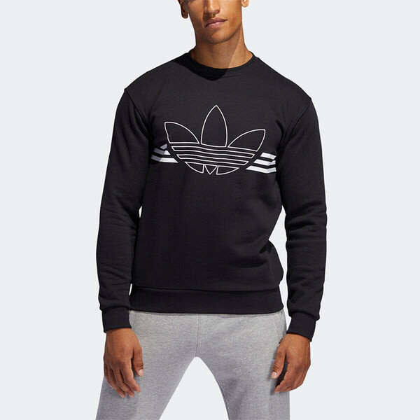 Толстовка adidas originals OUTLINE TRF CRW Large logo Printing Round Neck Pullover Black, черный — фото 3