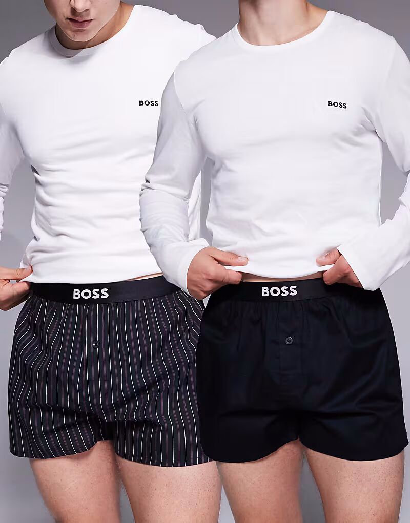 

BOSS Bodywear - комплект из 2-х трусов-боксеров из ткани с полосками и без них в фиолетовом/черном цвете